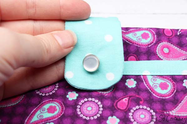 Add Pearl Snap To Both The Tab And The Front Pocket For Double Pocket Wristlet Purse