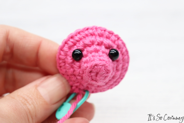Add Safety Eyes To Crochet Pig Pin Cushion
