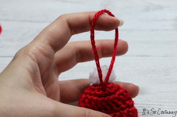 Add Yarn To Back Of Crochet Mini Beanie Ornament