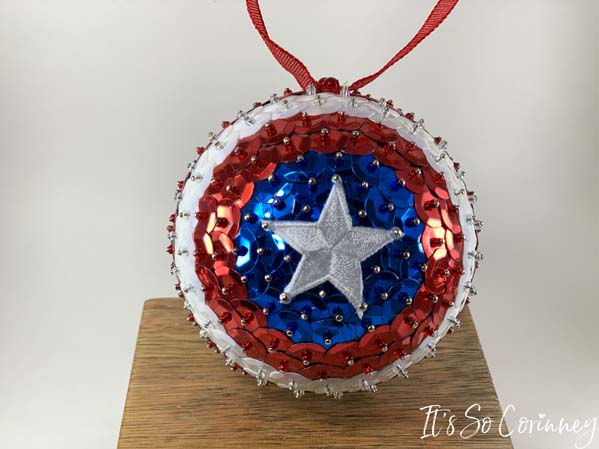 Finished Captain America Sequin Ornament