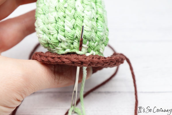 Insert The Yarn Needle Up Through The Stitches Of The Last Round Of The Cactus