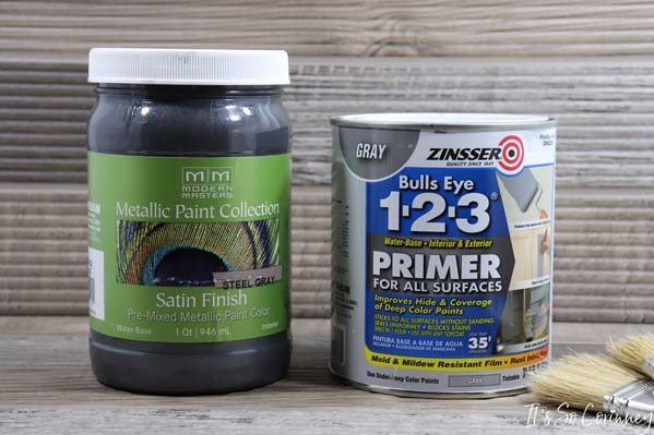 Metallic Paint And Primer For DIY Upcycled Thrift Store Dresser