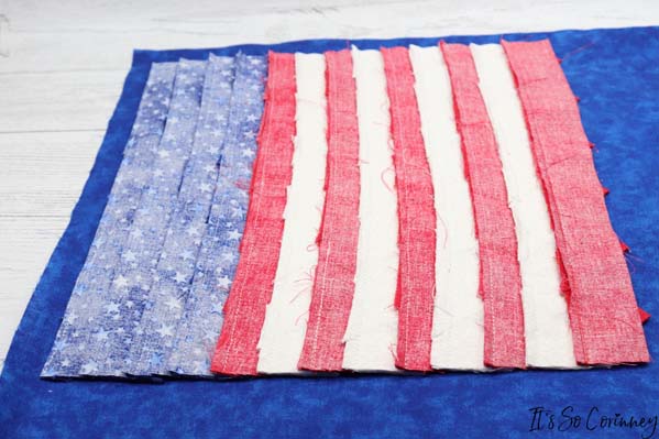Place American Flag Mini Quilt Front Onto Back Fabric
