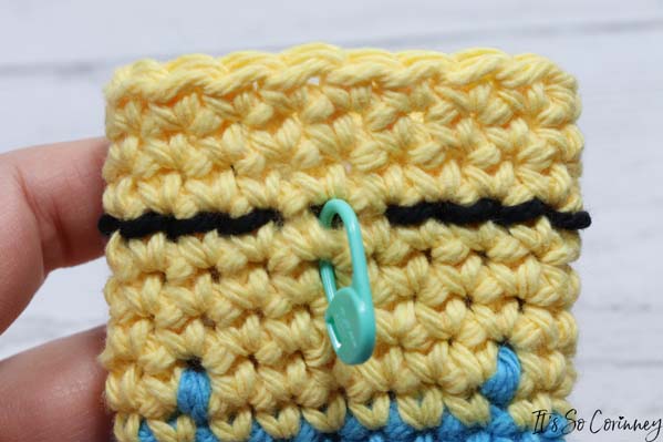 Sew Black Strip Around Minion Crochet Gift Card Holder
