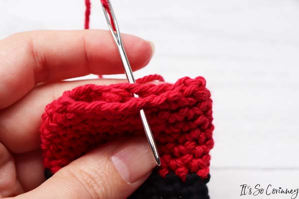 Sew Bottom Of Santa Crochet Gift Card Holder Together