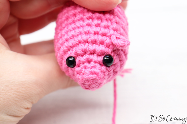 Sew First Ear Onto Crochet Pig Pin Cushion Body