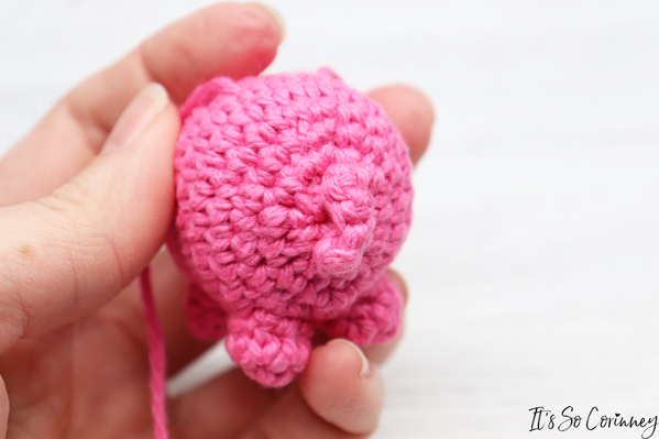 Sew Pig Tail Onto The Back Of Crochet Pig Pin Cushion