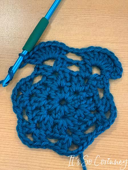 Start Round 5 For Large Flower Crochet Coaster