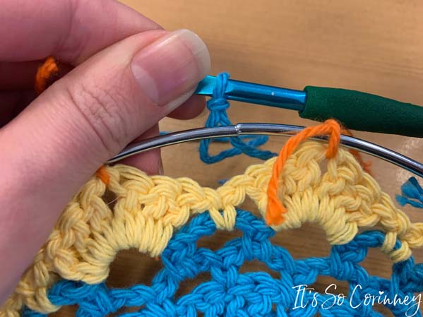 Start With Crochet Hook On Outside Of Metal Ring