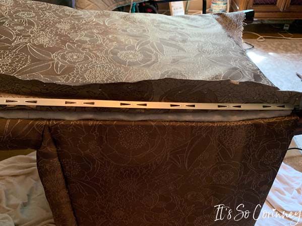 Use Metal Tack On Edges Of Back and Sides of Reupholstered Chair